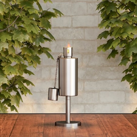 Tabletop Torch Lamp, 10.5 Stainless Steel Outdoor Fuel Canister Flame Light For Citronella